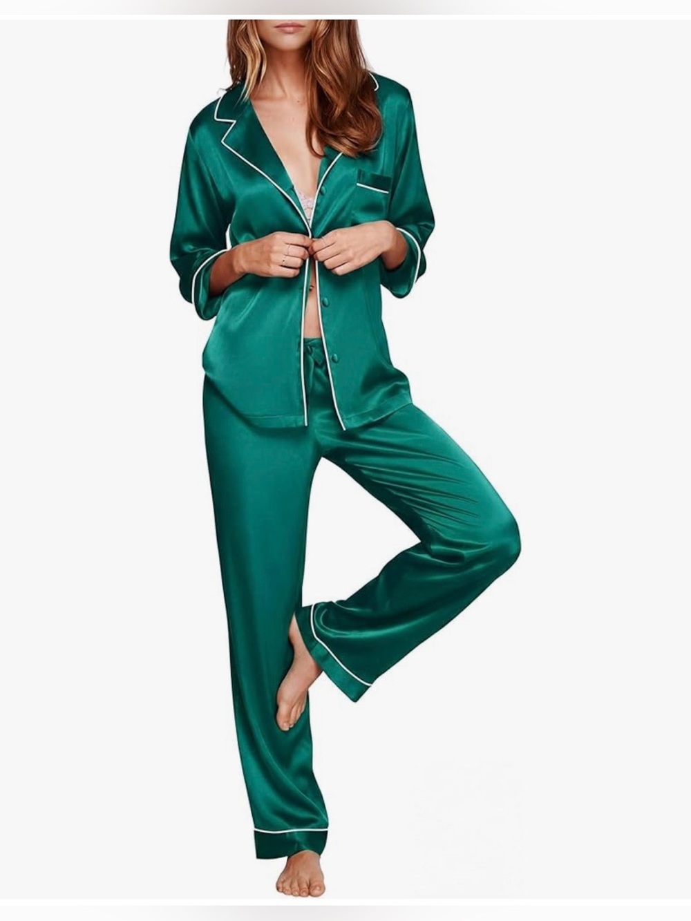 Green Satin Pajama Set